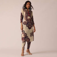 White Printed Kurta And Dhoti Set