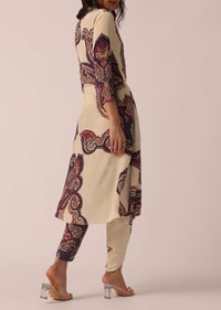 White Printed Kurta And Dhoti Set