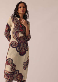 White Printed Kurta And Dhoti Set