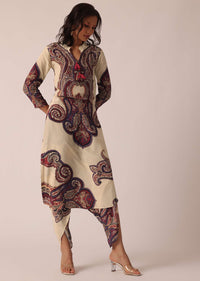 White Printed Kurta And Dhoti Set