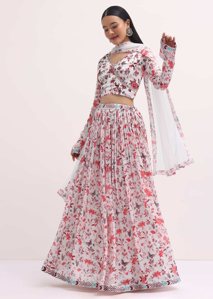 White Printed Lehenga Choli Set