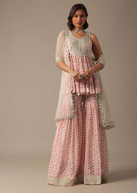 White Printed Sharara Set With Sequin Work