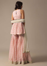 White Printed Sharara Set With Sequin Work