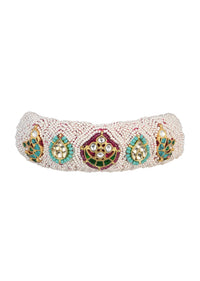 White Rajasthani Ponchi Choker With Beaded Studs