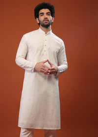 White Rayon Thread Embroidered Kurta Set