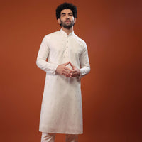 White Rayon Thread Embroidered Kurta Set