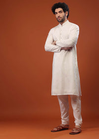 White Rayon Thread Embroidered Kurta Set