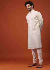 White Rayon Thread Embroidered Kurta Set