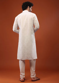 White Rayon Thread Embroidered Kurta Set