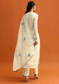 White Resham Work Kurta Set With Dupatta