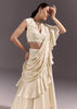 White Satin Frill Style Saree With Sleeveless Blouse
