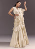 White Satin Frill Style Saree With Sleeveless Blouse