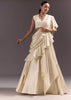 White Satin Frill Style Saree With Sleeveless Blouse