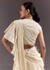 White Satin Frill Style Saree With Sleeveless Blouse