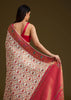 White Satin Silk Saree With Jaal Work and Zari Woven Border