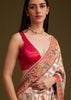 White Satin Silk Saree With Jaal Work and Zari Woven Border