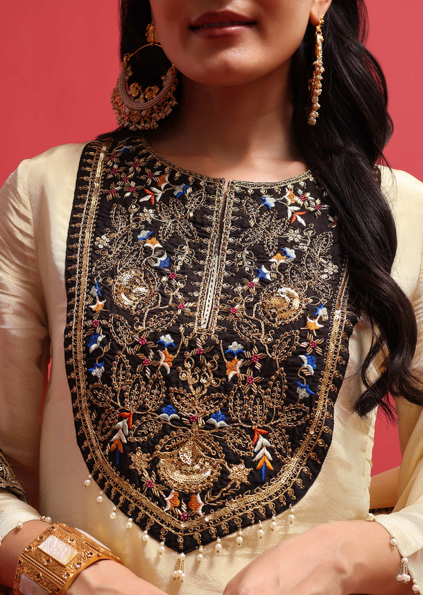 White Sequin Embroidered Tissue Kurta Set With Dupatta