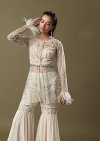 White Sequin For Detail Kurta With Flared Sharara