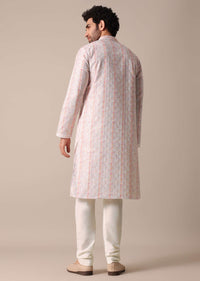 White Silk Embroidered Men Kurta Set