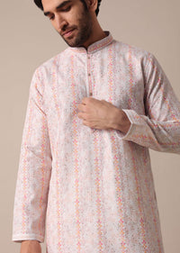 White Silk Embroidered Men Kurta Set