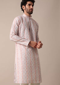 White Silk Embroidered Men Kurta Set