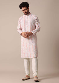White Silk Embroidered Men Kurta Set