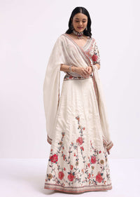 White Silk Lehenga Choli Set With Resham Work