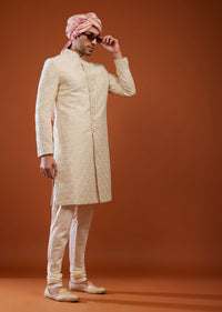 Cream White Abla Embroidered Sherwani Set