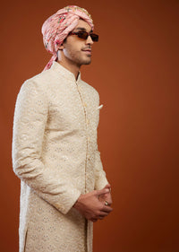 Cream White Abla Embroidered Sherwani Set