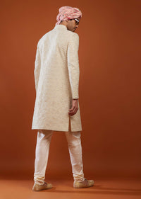 Cream White Abla Embroidered Sherwani Set