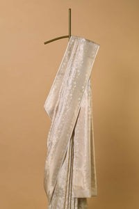 White South Dharmavaram Silk Saree With Antique Zari Weave And Unstitched Blouse Fabric