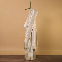 White South Dharmavaram Silk Saree With Antique Zari Weave And Unstitched Blouse Fabric