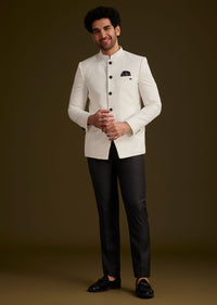 White Textured Bandhgala Suit