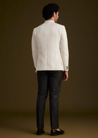 White Textured Bandhgala Suit