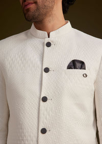 White Textured Bandhgala Suit