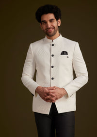 White Textured Bandhgala Suit