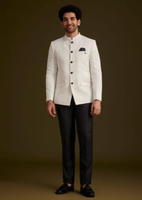 White Textured Bandhgala Suit