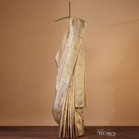 Beige White Kanjivaram Saree In Tissue Fabric With 7gm Real Zari And Unstitched Blouse