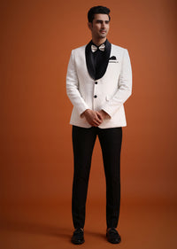 White Tuxedo Set With Waistcoat And Bow