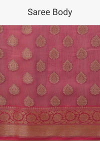 Wild Orchid Pink Saree In Pure Handloom Cotton With Banarasi Chanderi Weave