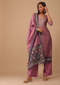 Rose Pink Embroidered Leheriya Printed Chanderi Palazzo Suit With Printed Dupatta