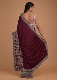 Wine And Turq Half And Half Saree With Satin Pallu And Net Pleats With Scallop Embroidery Online - Kalki Fashion