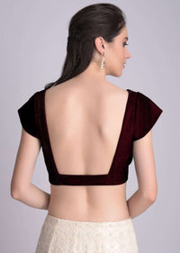 Wine Blouse In Velvet With Trapeze Neckline