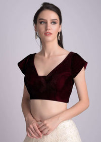 Wine Blouse In Velvet With Trapeze Neckline