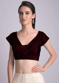 Wine Blouse In Velvet With Trapeze Neckline