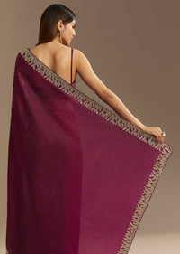 Wine Crushed Tissue Saree With Cutdana And Stone Embroidery