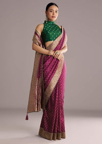 Wine Dola Silk Saree With Butti Work And Floral Border