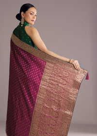 Wine Dola Silk Saree With Butti Work And Floral Border