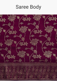 Wine Dola Silk Saree With Zari Jaal And Border Work