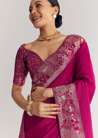 Wine Dola Silk Saree With Zari Motifs